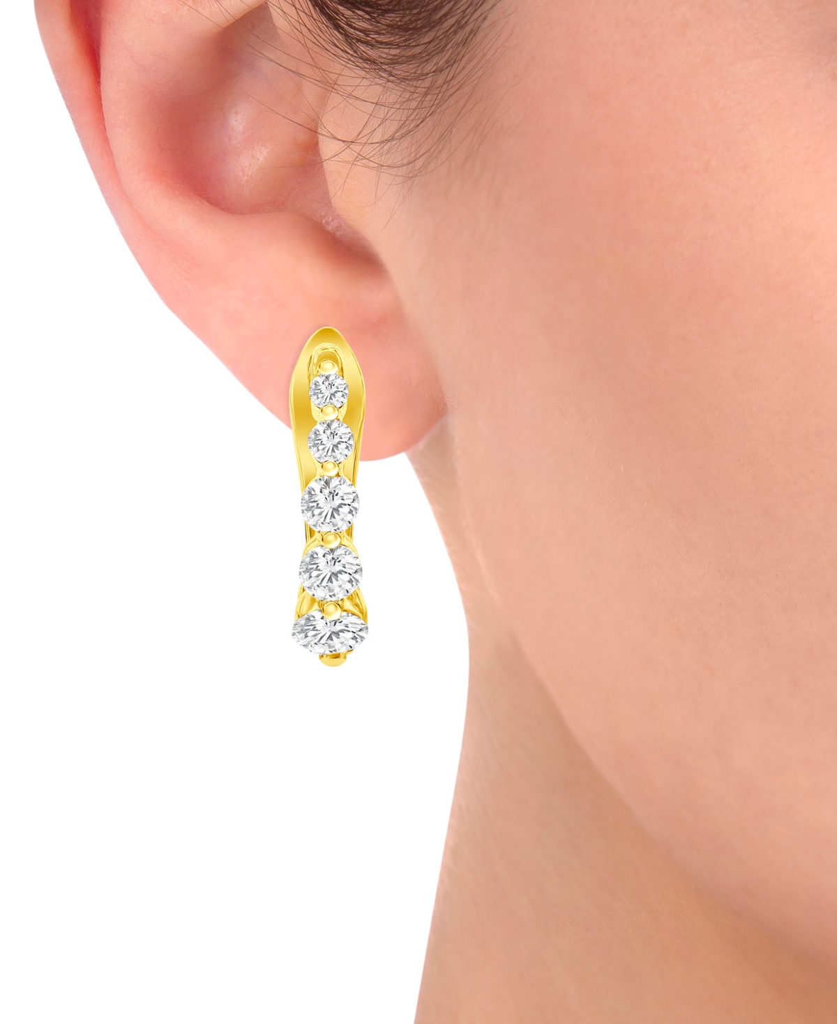 Macy's Diamond Graduated Oval Huggie Hoop Earrings (1/2 Ct. T.w.) In 14k White Or Yellow Gold In Yellow Gold