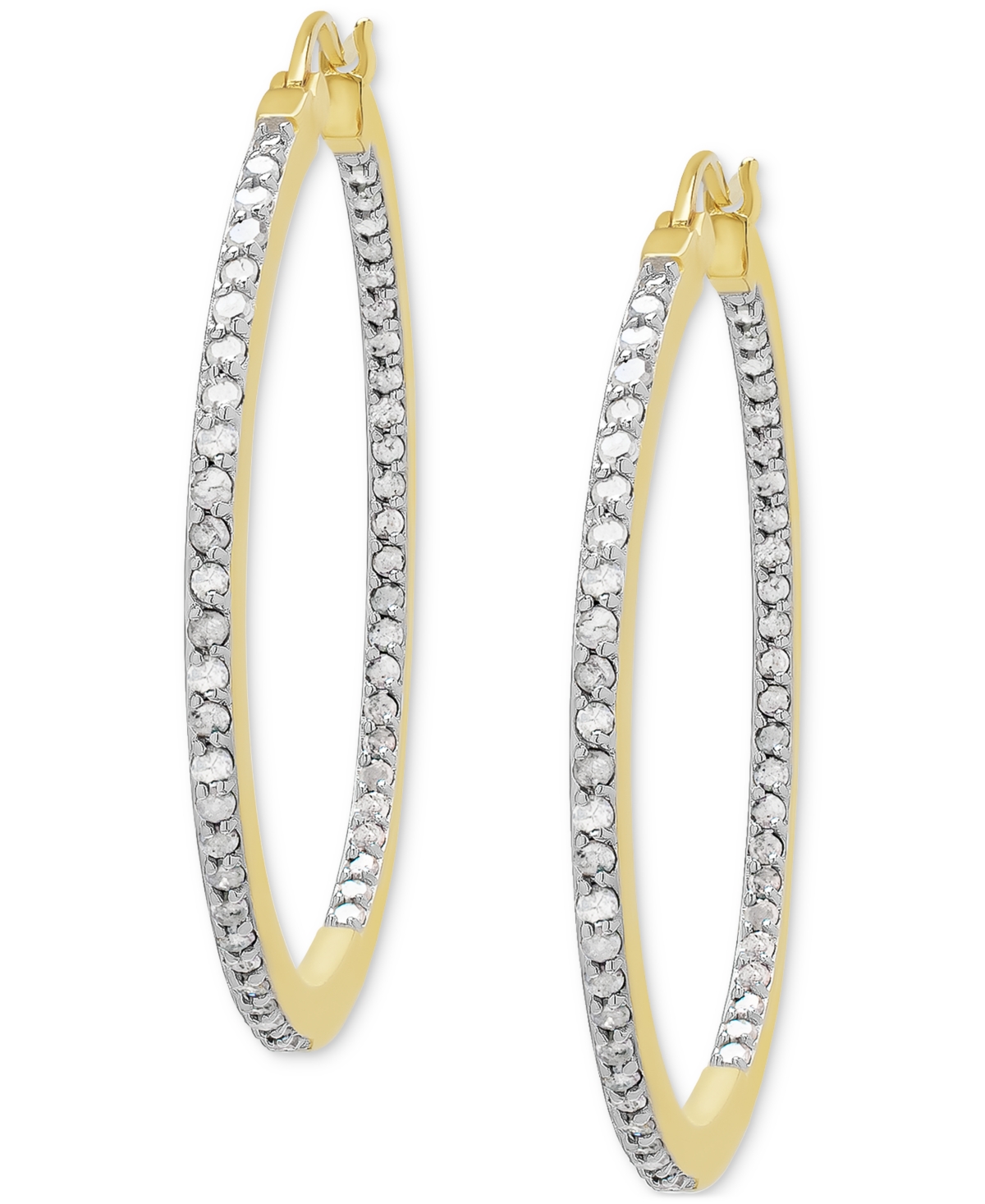 Macy's Diamond In & Out Hoop Earrings (1 Ct. T.w.) In Sterling Silver Or 14k Gold-plated Sterling Silver In Gold-plated Sterling Silver