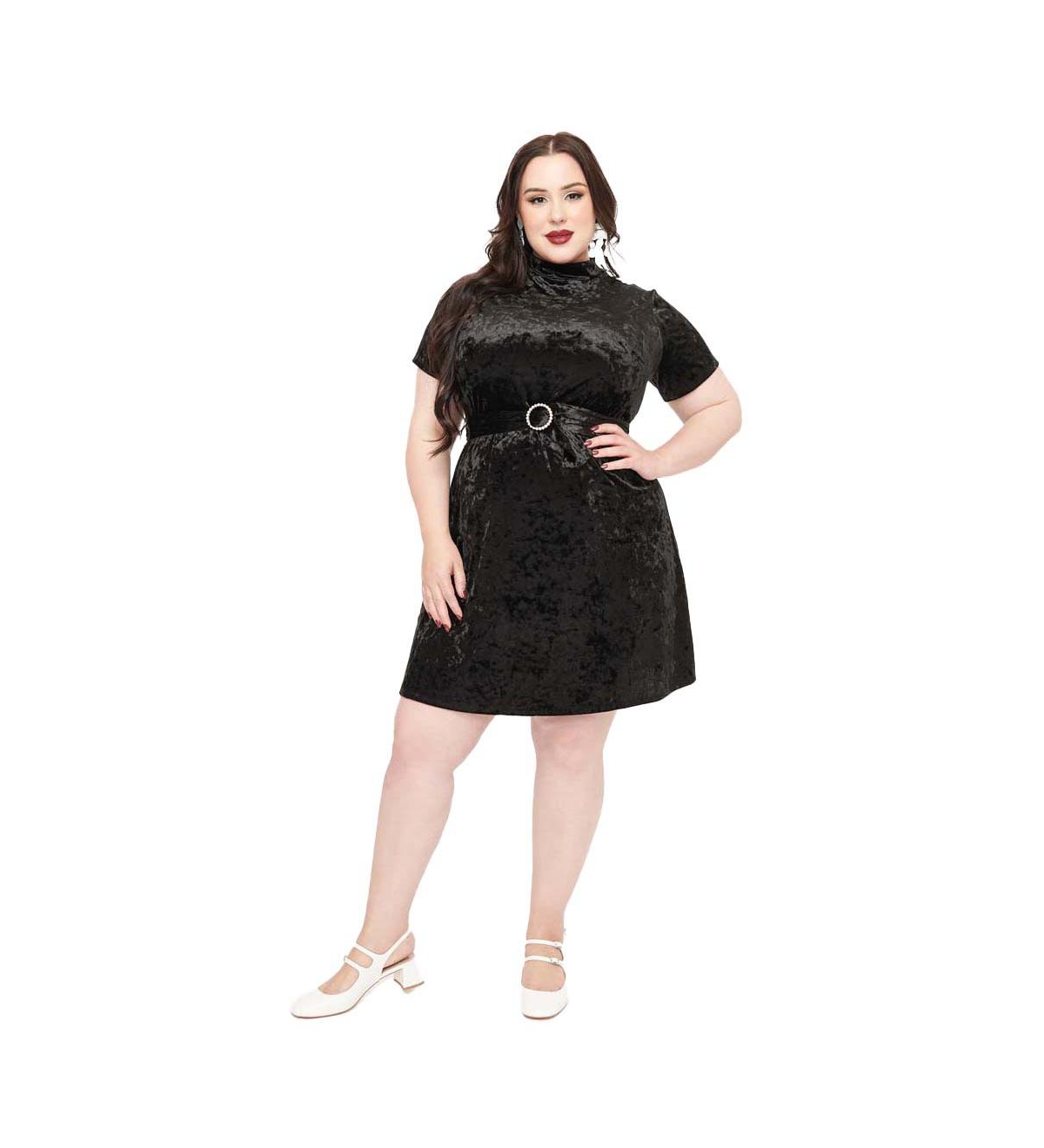 Smak Parlour Plus Size Mock Neck Short Sleeve Wave Maker Shift Dress