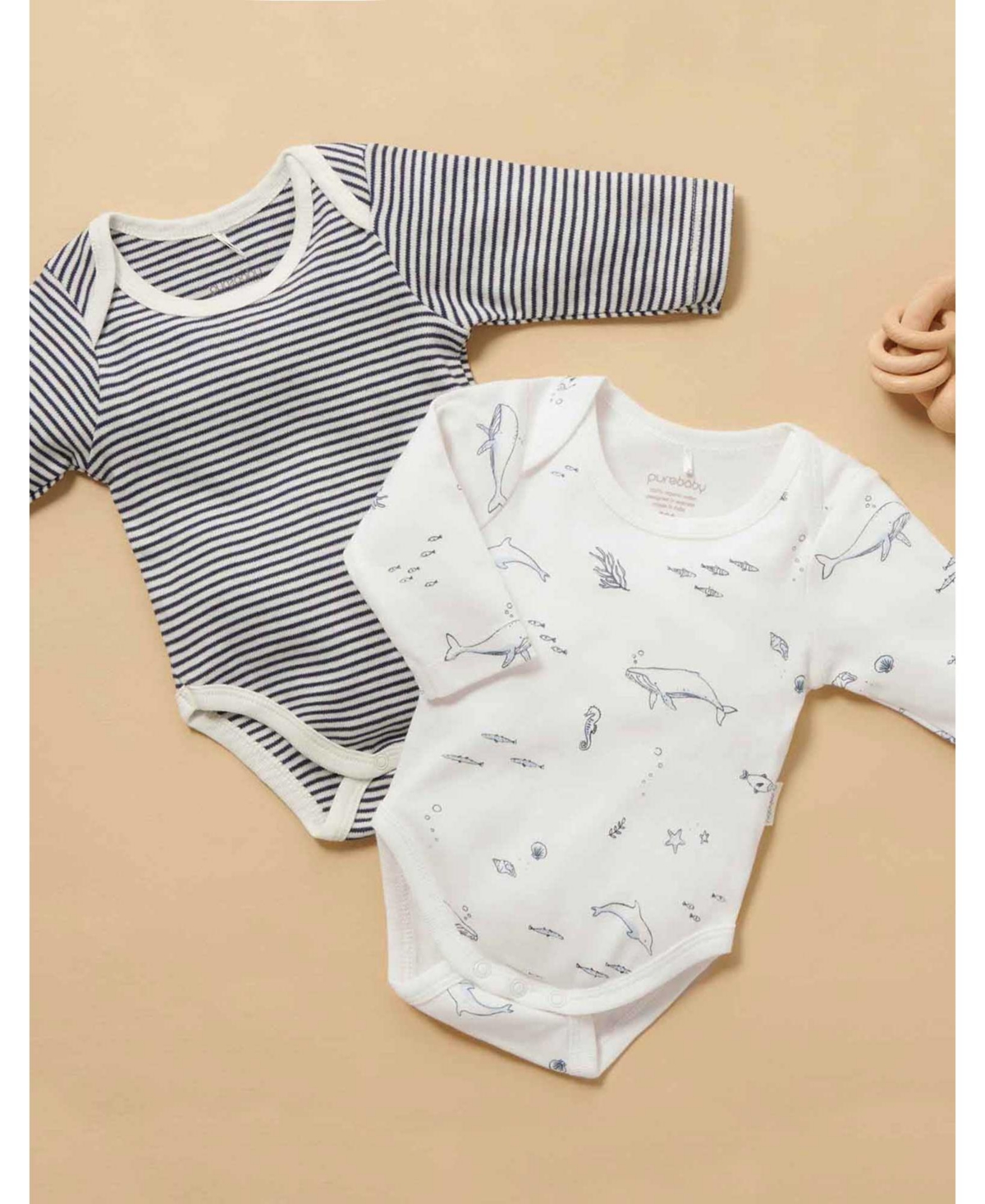 Purebaby Baby Boys Easy Neck L/S Bodysuit 2 pack