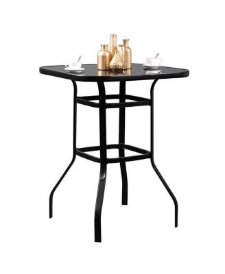Wrought Iron Glass High Bar Table - Elegant Patio Bar Table for Outdoor Entertaining, Combining Style and Durability