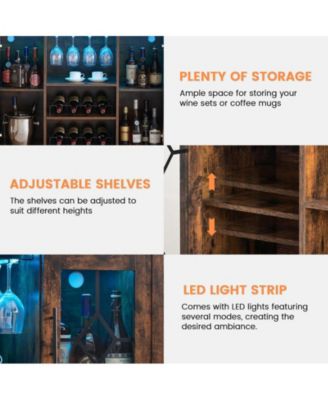 Wine Bar Cabinet with Led Light,Home Coffee Cabinet with Wine and Glass Rack,Kitchen Buffet Sideboard with Storage,Liquor Cabinet for Bar,Dining Room,Kitchen(Rustic Brown)
