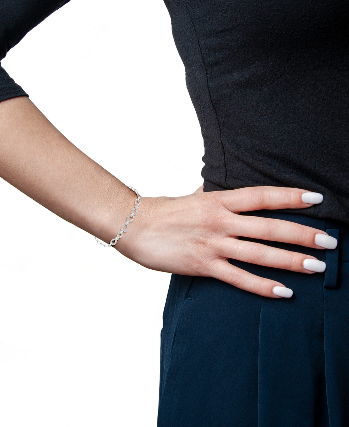 Macy's Diamond Bow Chain Paperclip Link Bracelet (1/6 Ct. T.w.) In Sterling Silver, Created For  In Sterling Silver