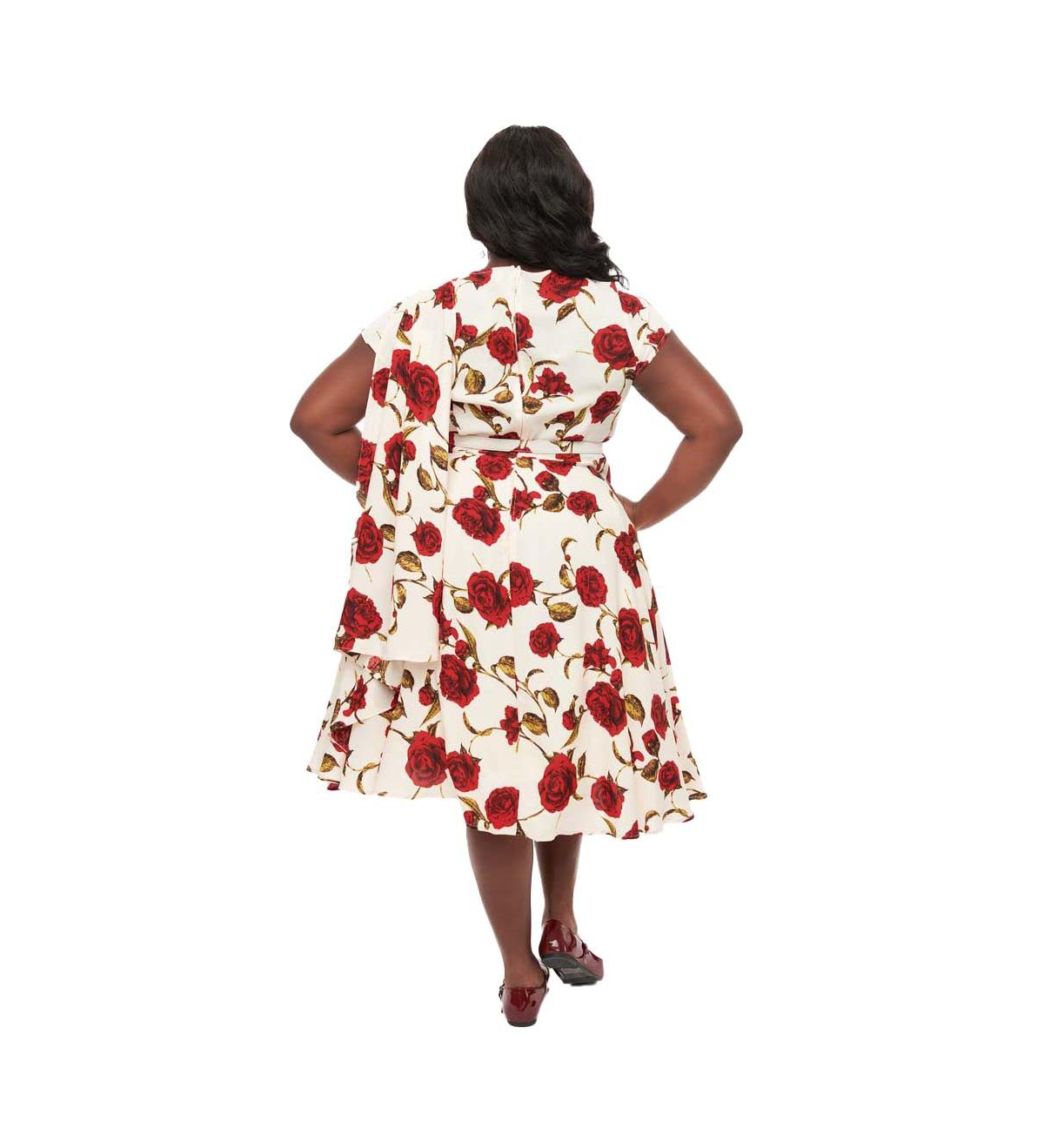 Unique Vintage Plus Size 1940s Sash Swing Dress - red roses