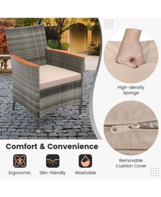 10 Pieces Patio Wicker Dining Set with Double-Sided Patio Umbrella 8 Armchairs