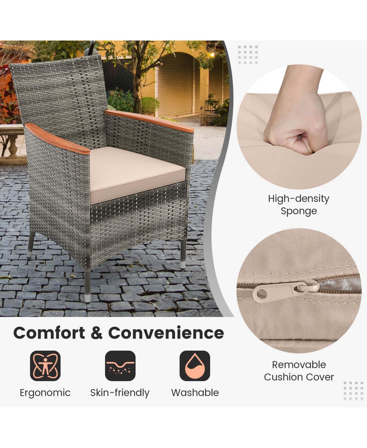 Costway 10 Pieces Patio Wicker Dining Set with Double-Sided Patio Umbrella 8 Armchairs