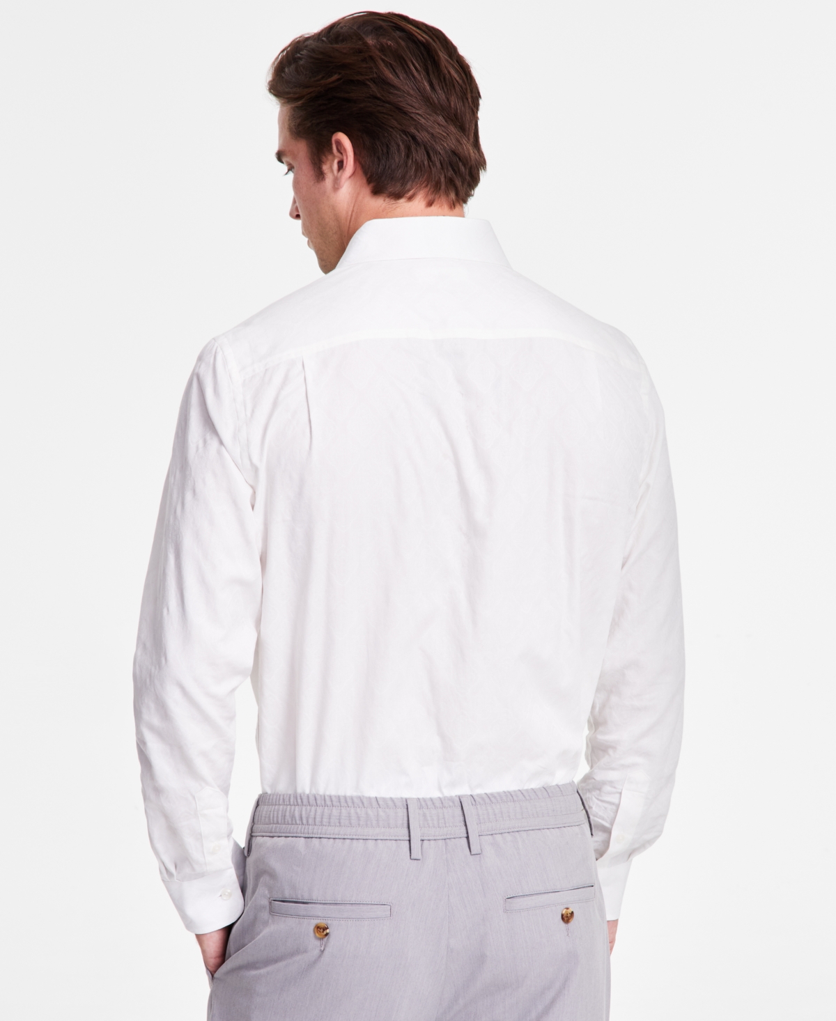 Club Room Men's Long Sleeve Diamond Jacquard Button-front Shirt, Exclusively At Macy's In Winter Ivo