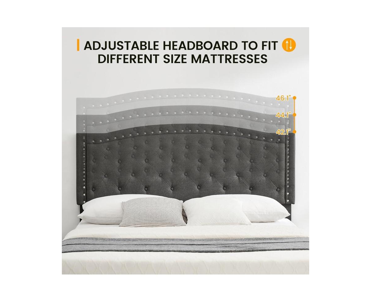 gaomon Size Bed Frame with Button Tufted Headboard, Mattress Foundation, Easy Assembly, No Box Spring Needed