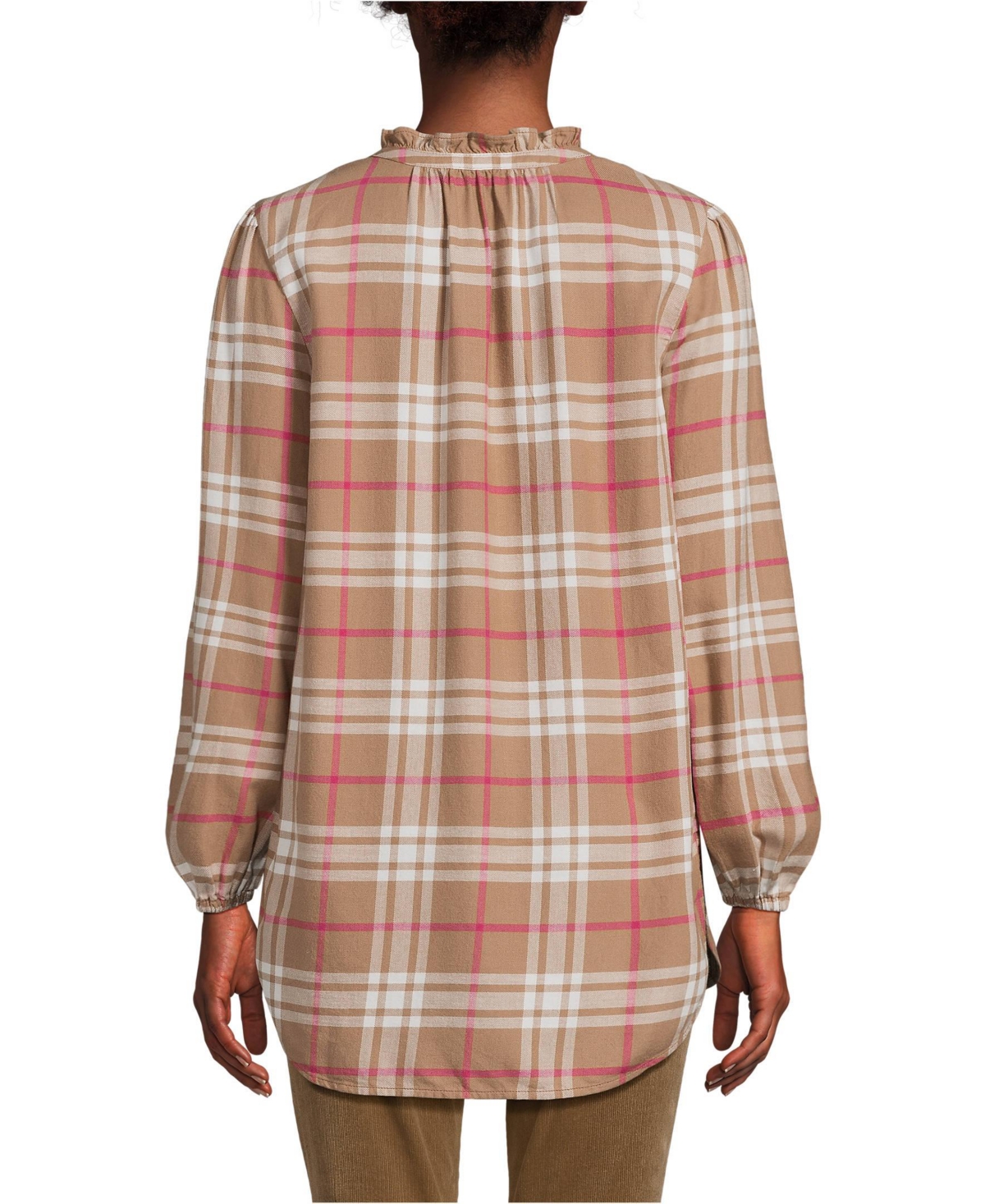 Lands' End Women's Brushed Flannel Ruffle Split Neck Tunic