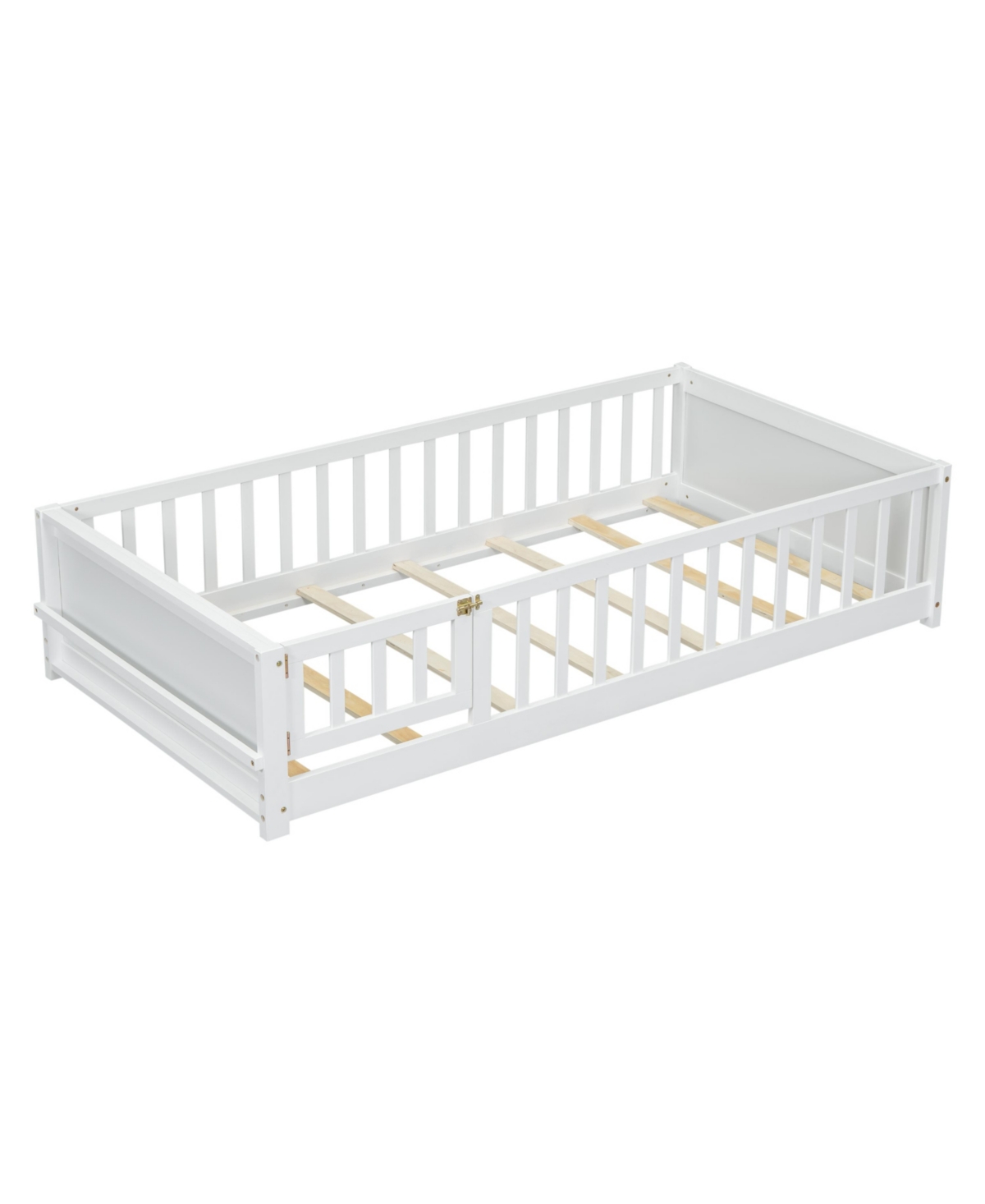 Slickblue Twin Size Floor Platform Bed with Built-in Book Storage Rack and Door – Functional and Space-Saving Design
