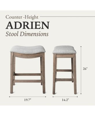 Adrien Saddle Counter Stool in Reclaimed Oak Finish w/ Ash Grey Fabric Upholstery