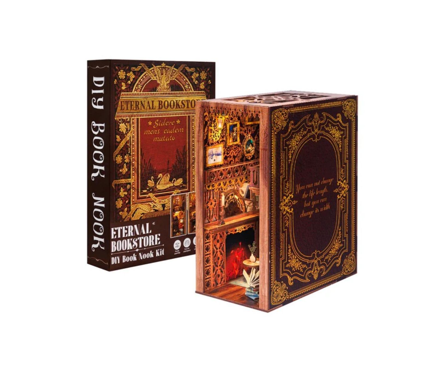 Двухэтажный миниатюрный кукольный DIY-домик Cutebee Eternal Bookstore с LED, 14+, цвет: Коричневый — фото 1