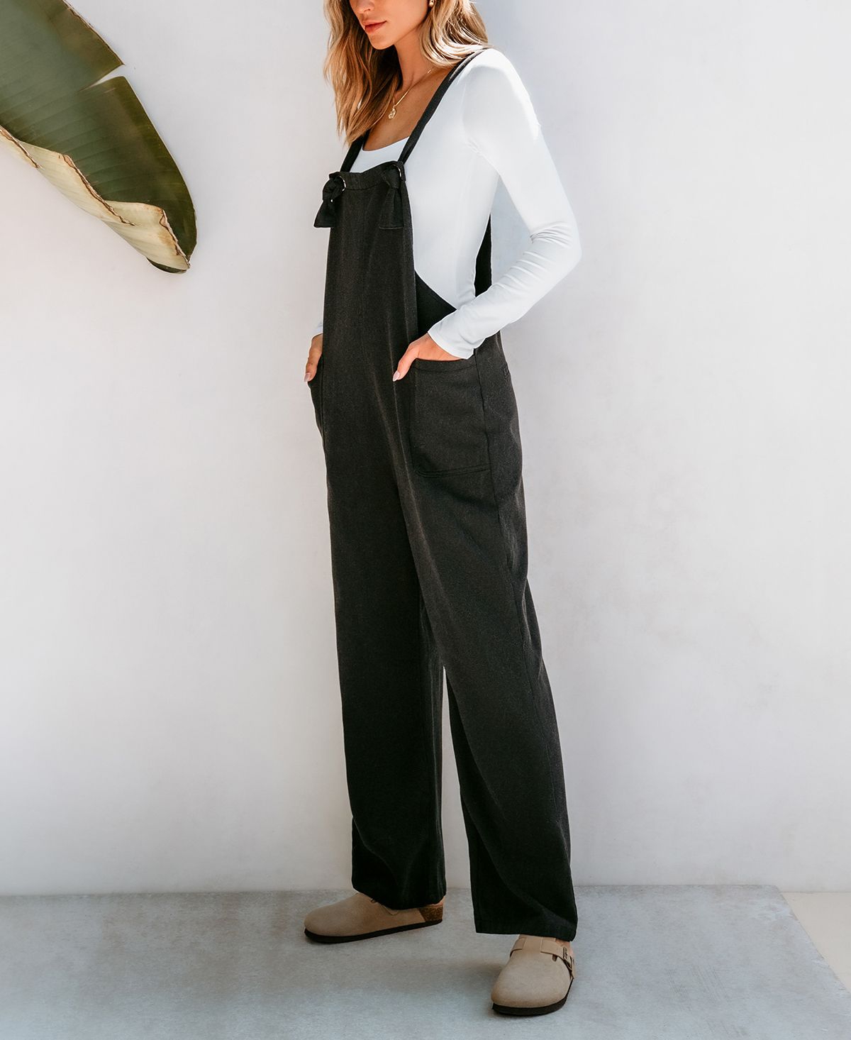 Cupshe Women's Charcoal Square Neck Knotted Strap Flared Leg Overalls