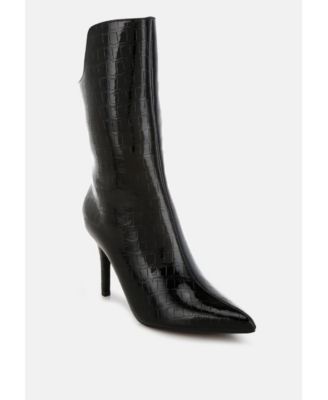 Kultrus Croco Stiletto Heel Mid-Calf Boots