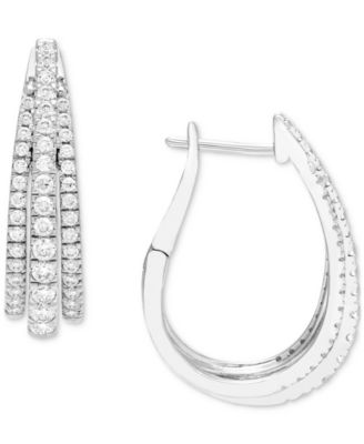 Macy's - Diamond Triple Row Oval Hoop Earrings (1 ct. t.w.) in 14k White Gold