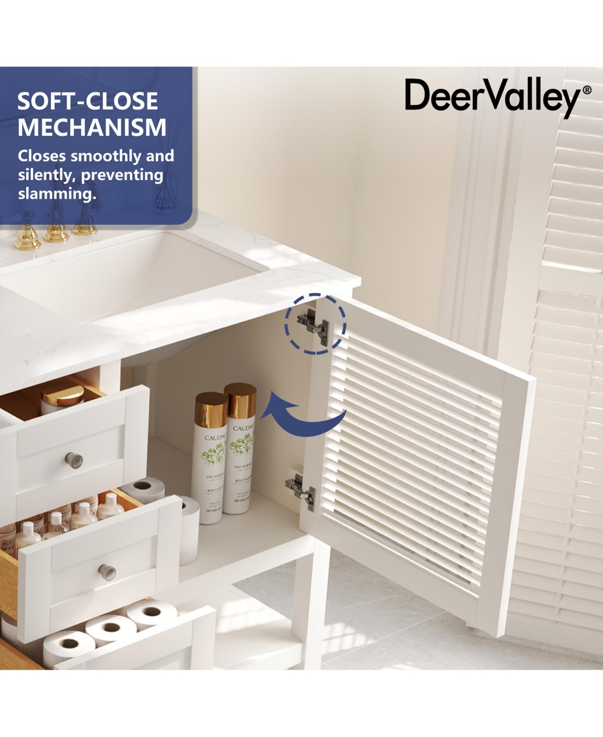 DeerValley 60'' Bathroom Vanity Double Sink Top with Backsplash, Pre-assembled Bathroom Cabinet- White