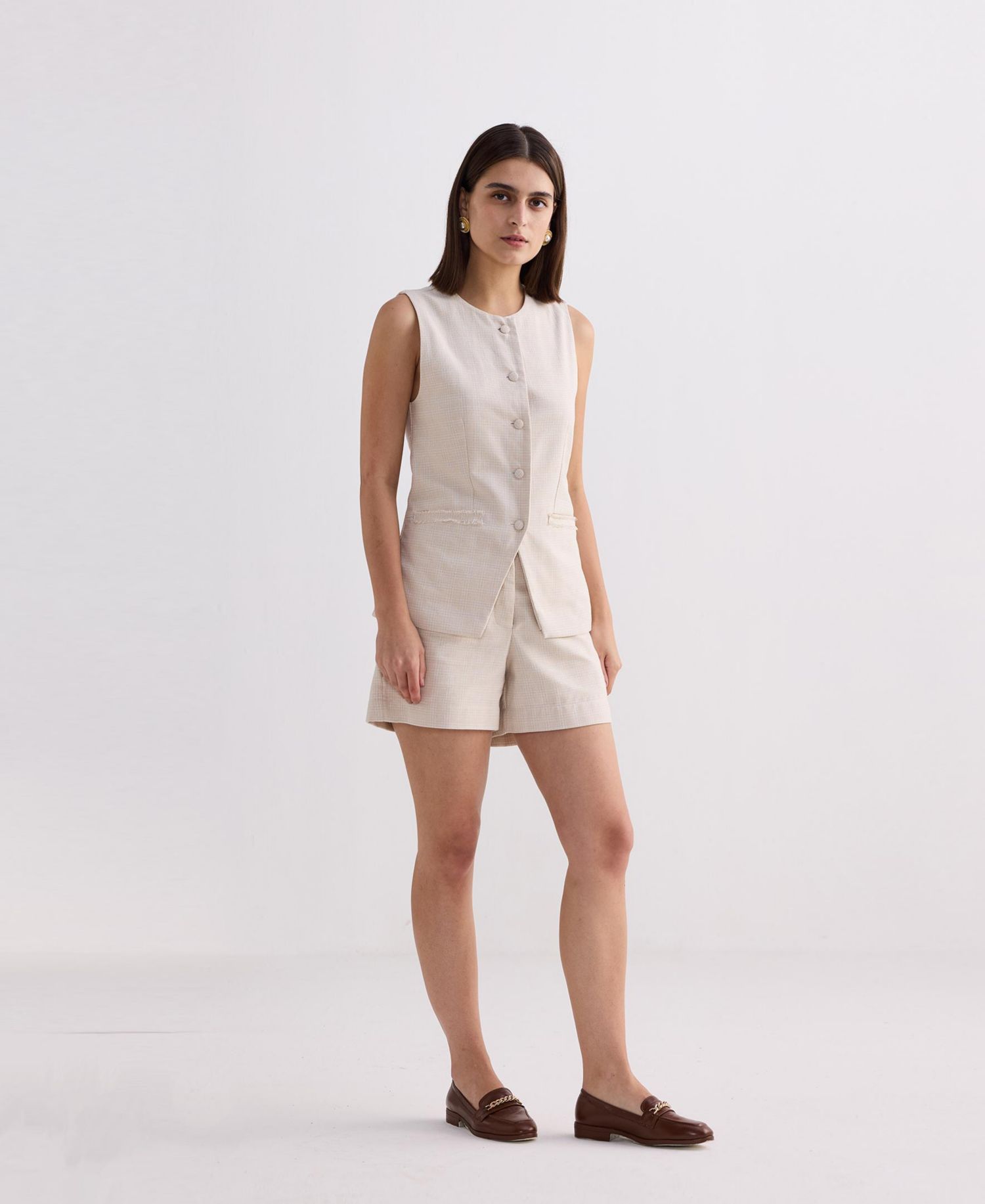 Women's Cotton Tweed Vest Jacket