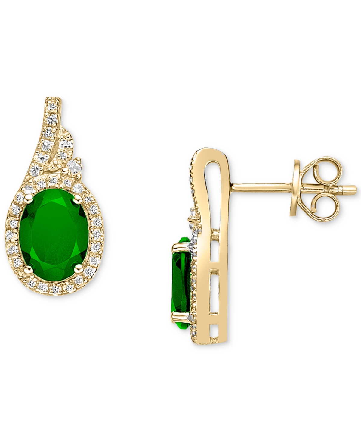 Macy's Emerald (3 Ct. T.w.) & White Sapphire (5/8 Ct. T.w.) Oval Halo Stud Earrings In 10k Gold-plated Ster In Emerald