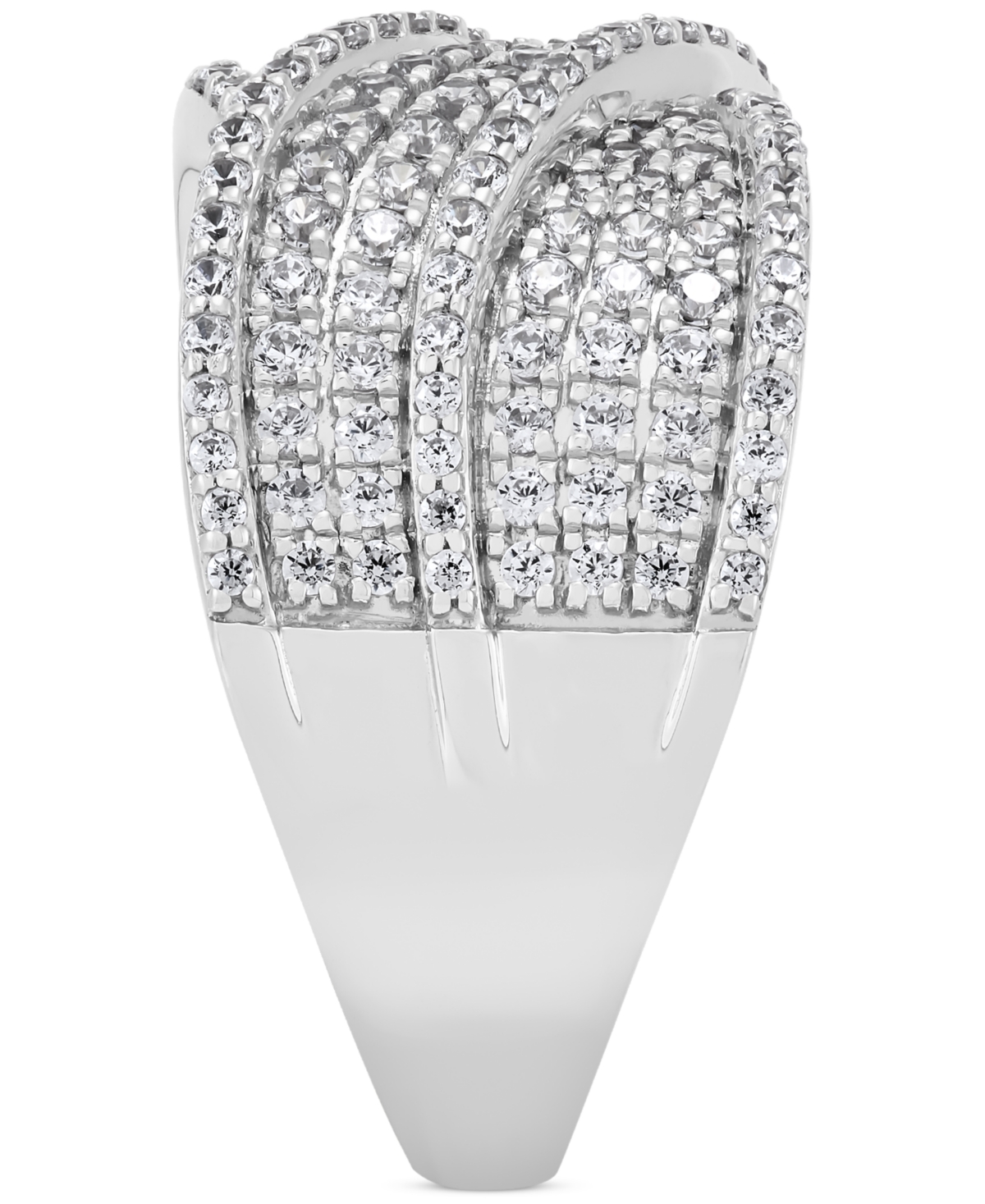 Macy's Diamond Multirow Crossover Statement Band (1 Ct. T.w.) In Sterling Silver In Sterling Silver