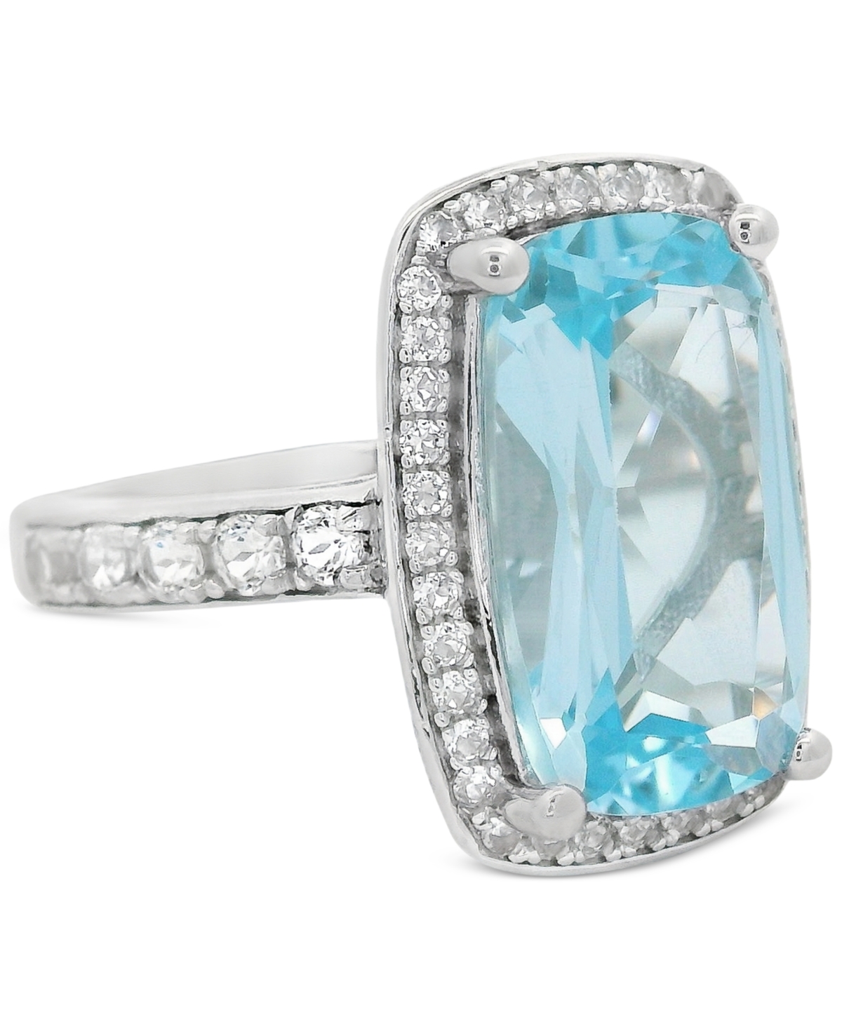 Macy's Amethyst (6 Ct. T.w.) & White Topaz (1/3 Ct. T.w.) Cushion Halo Statement Ring In Gold-plated Sterli In Sky Blue Topaz