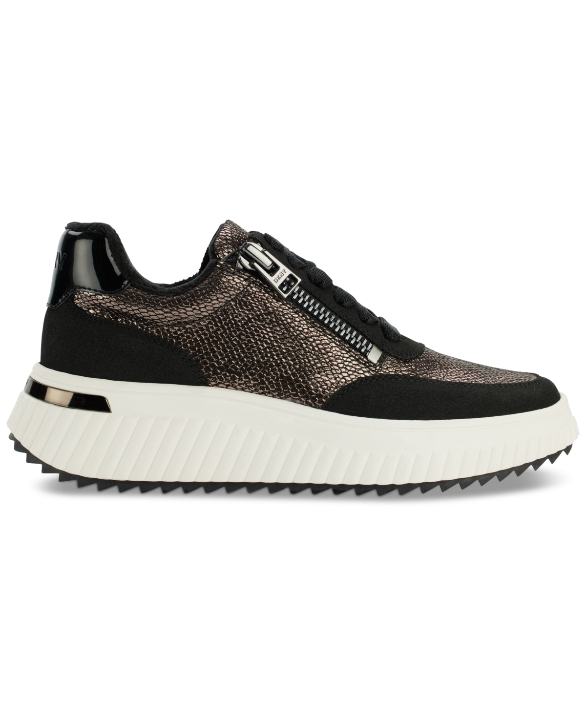 Shop Dkny Women's Laurence Zip Sneakers In Pewter,black
