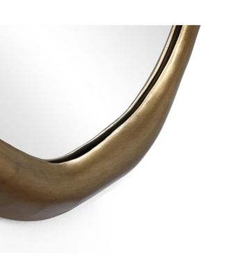 Elegant Wall Mirror with Curved Frame, Aged Gold Finish, Modern Accent Decor, 29.5"x15.25"