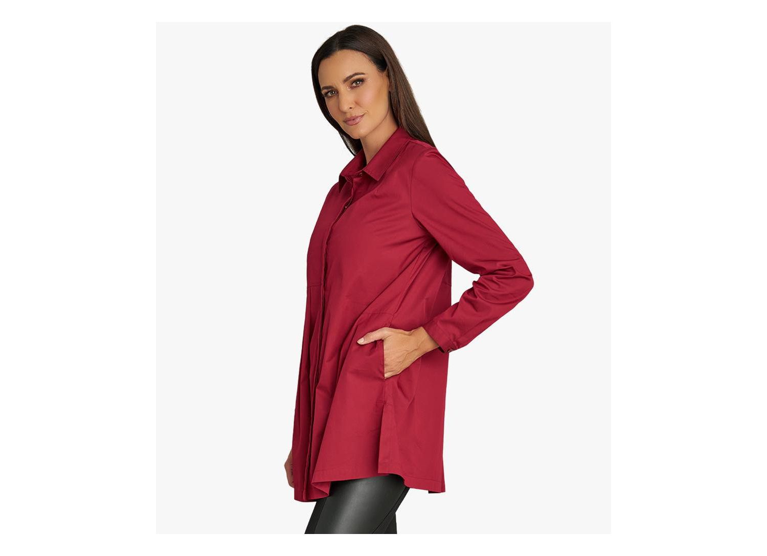 Women's Long Sleeves Cotton Poplin Asymmetrical Pleat Front Have It All Tunic