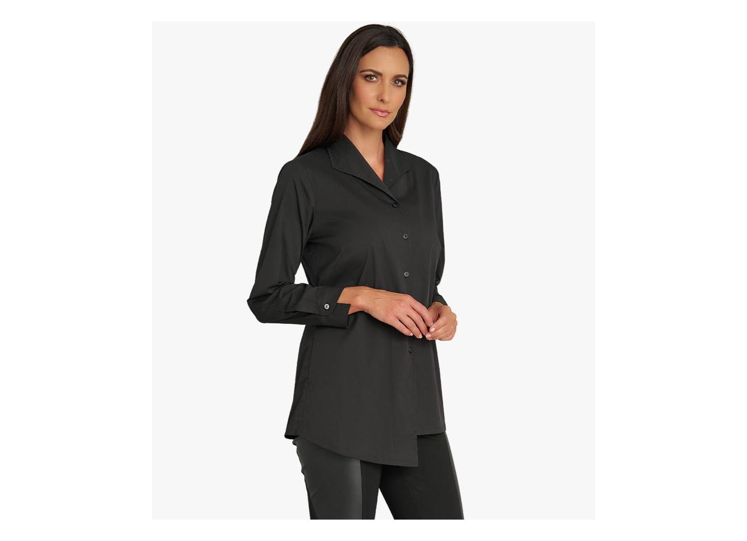 Women's Long Sleeves Cotton Poplin Asymmetrical Unique Cuff Transformation Tunic