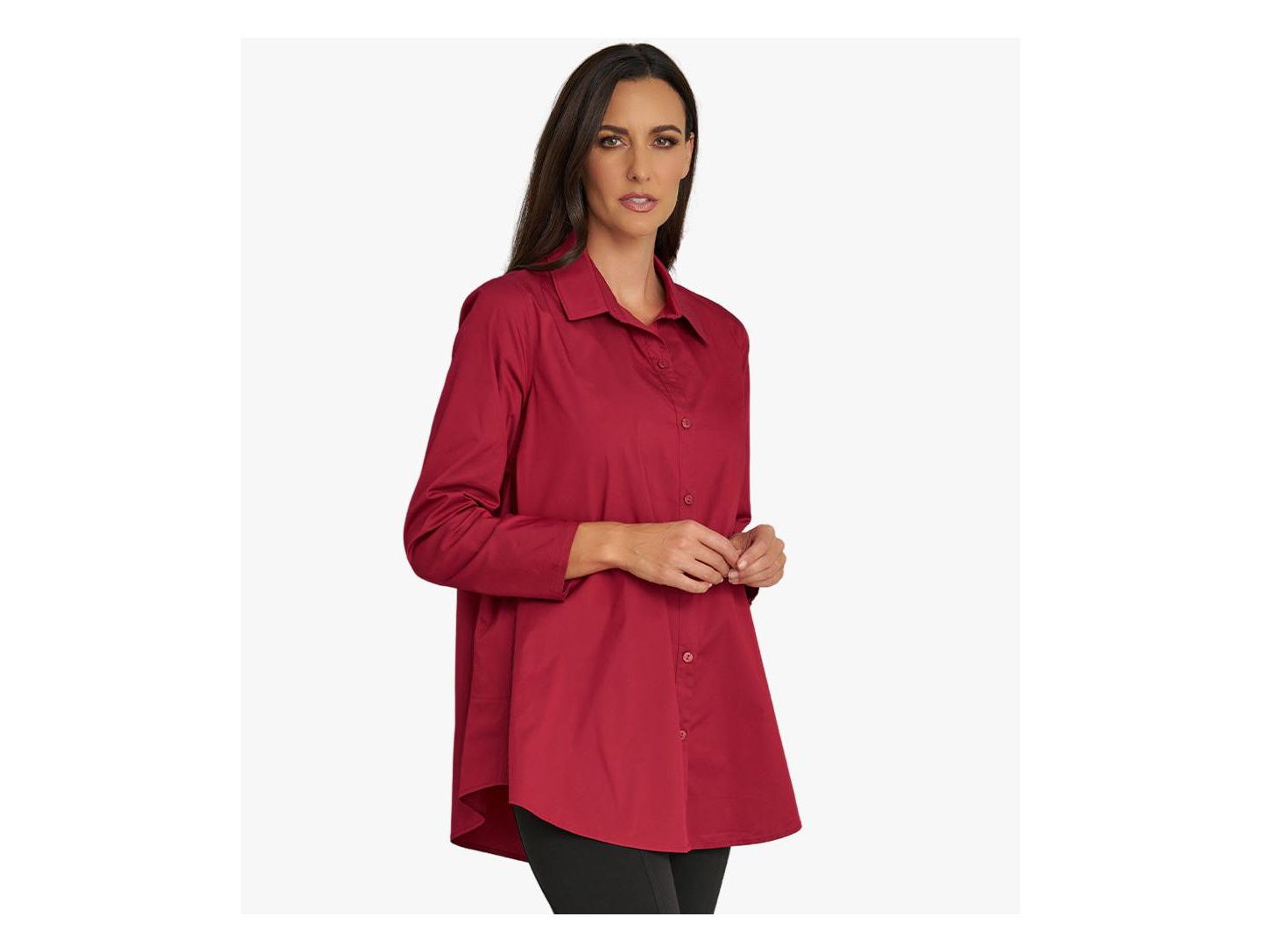 Женская рубашка Stella Carakasi Cotton Poplin Button-Front A-Line Shirt Top Prime Time Tunic, цвет: Свекольный — фото 2
