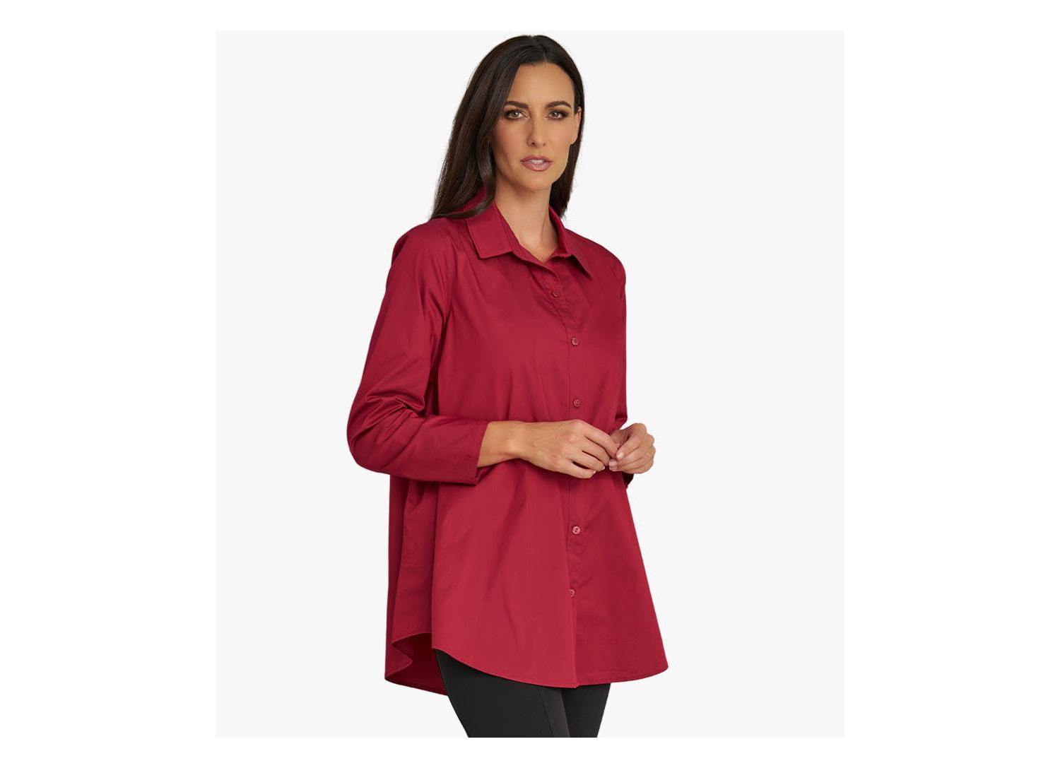 Women's Cotton Poplin Button-Front A-Line Shirt Top Prime Time Tunic