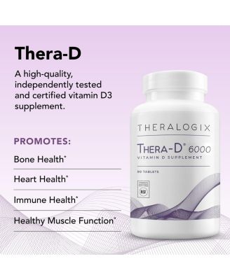 Thera-D 6000 Vitamin D Supplement - 6,000 IU (150 mcg) Vitamin D3 - 90-Day Supply - Immune Support Supplement for Women & Men - Aids Bone & Heart Health - NSF Certified - 90 Tablets