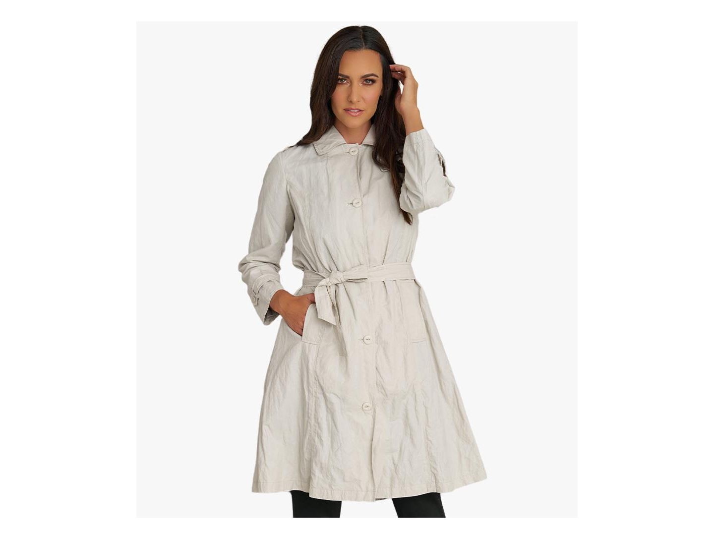 Женское пальто Stella Carakasi Belted Water-Resistant Button Front Trench, цвет: Берёзовый — фото 1