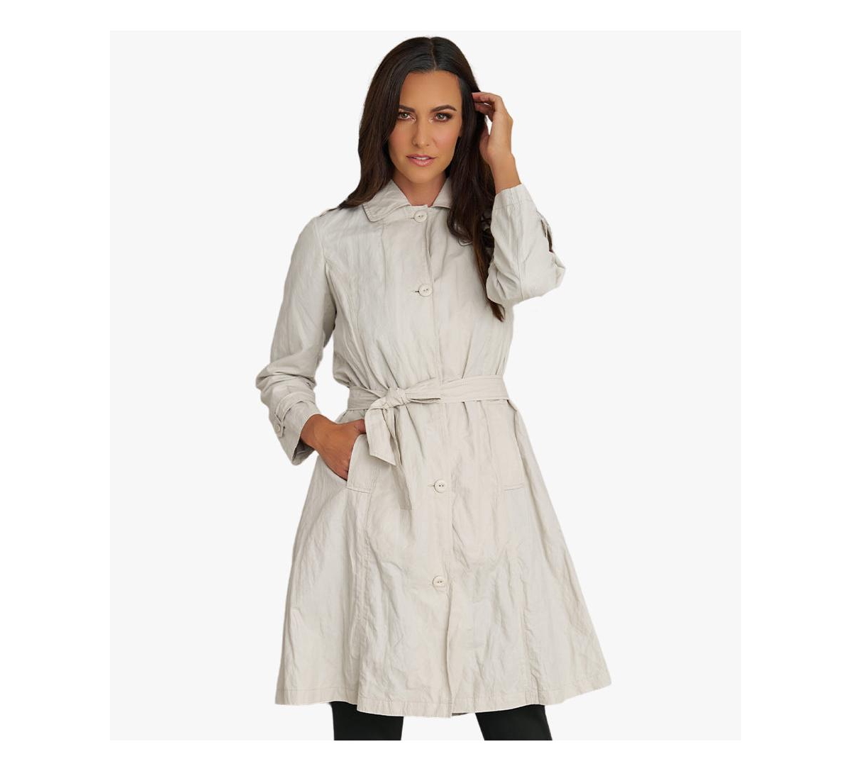 Women's Belted Water-Resistant Button Front Trench Coat - Black