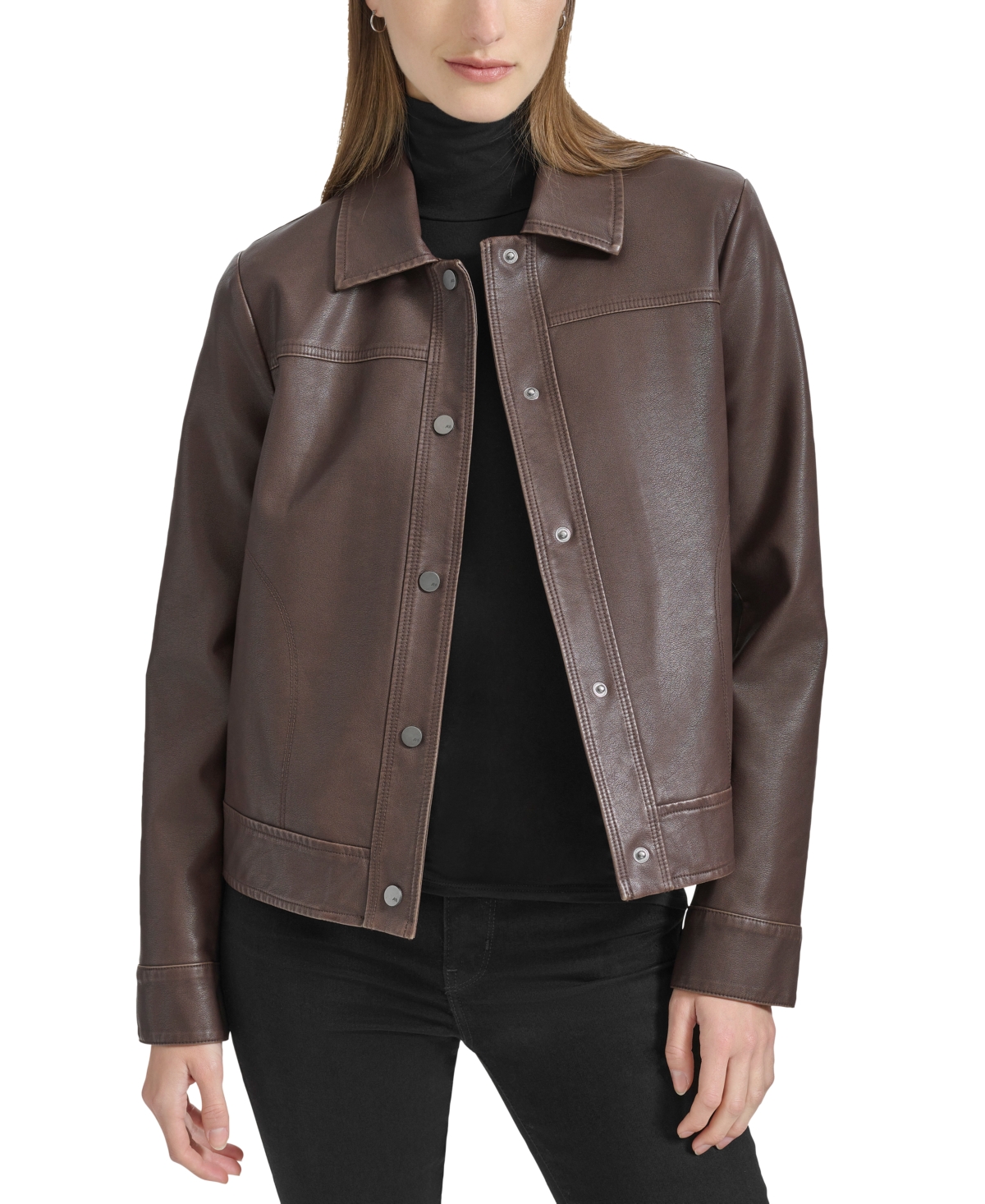 Andrew Marc Sport Women's Faux-Leather Trucker Jacket