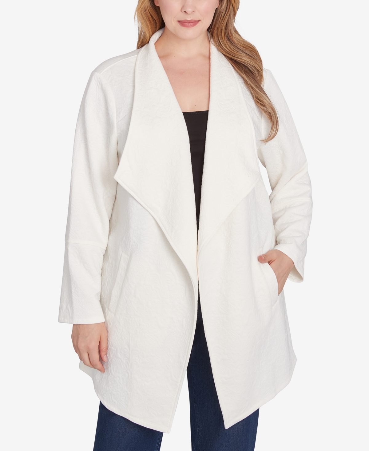 Ruby Rd. Plus Size Winter Scroll Quilted Knit Jacket In Ivory