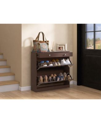 Mirror Shoe Cabinet with 2 Tier Drawers