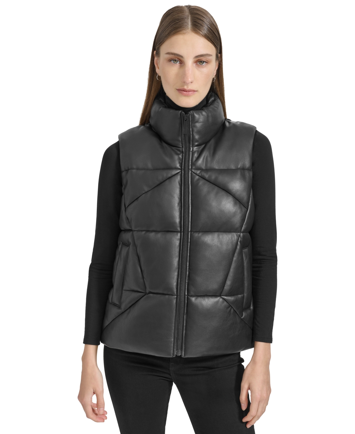 Andrew Marc Sport Women's Faux-Leather Puffer Vest - Black