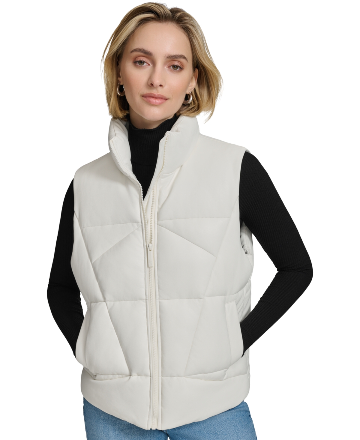 Andrew Marc Sport Women's Faux-Leather Puffer Vest - Black