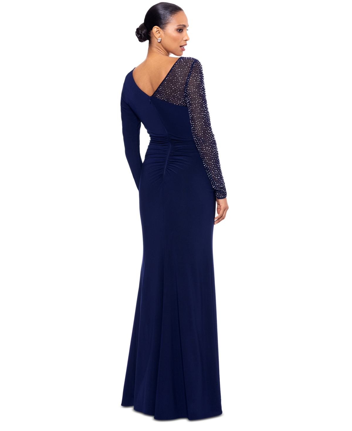 Betsy & Adam Women's Embellished Asymmetric Side-Slit Gown -Silver