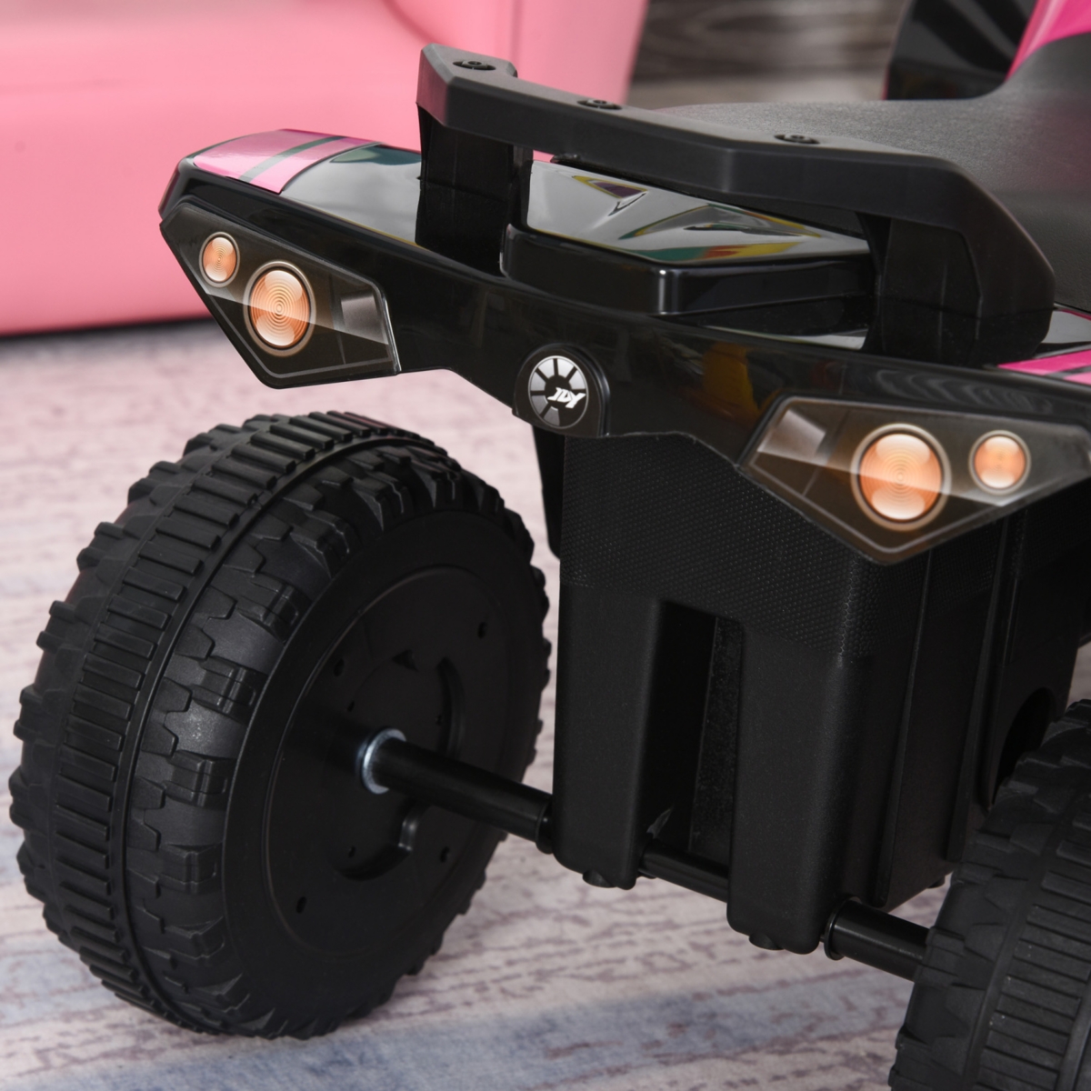 No Power Kids Ride On Push Car, Ride Racer, Foot-to-floor Sliding Car, Walking Atv Toy with Music, Lights, for 1.5-3 Years Old, Pink
