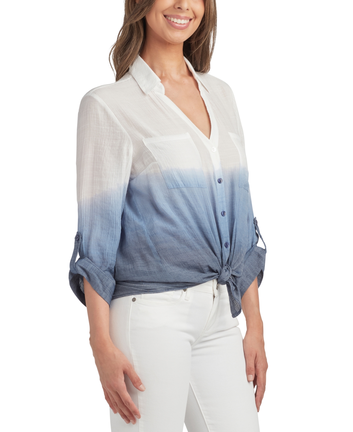 Bcx Juniors' Dip-Dye Gauze Collared Portofino Top