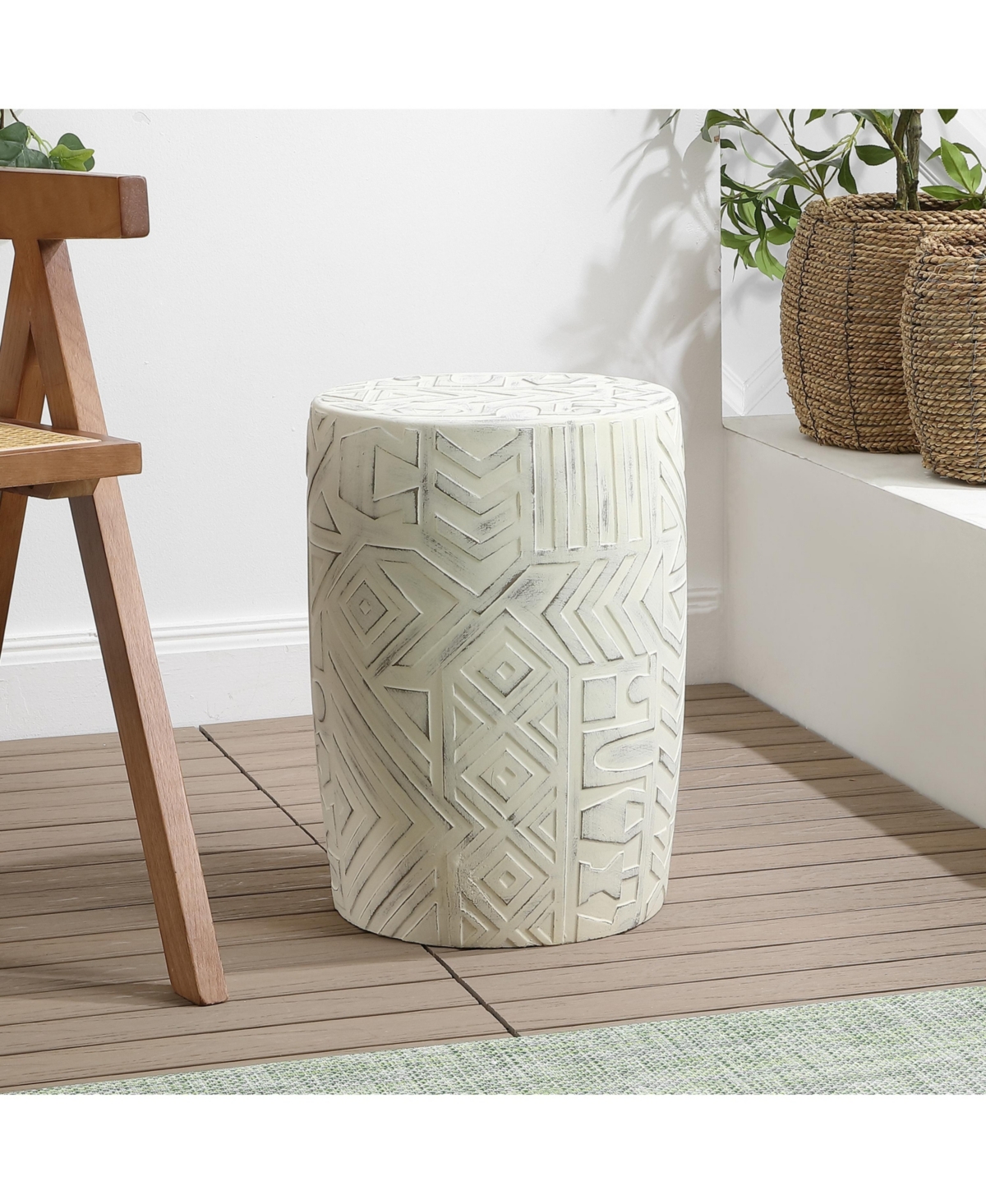 Jonathan Y Rafi Transitional Bohemian Geometric Drum Garden Stool