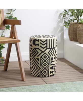 Rafi Transitional Bohemian Geometric Drum Garden Stool