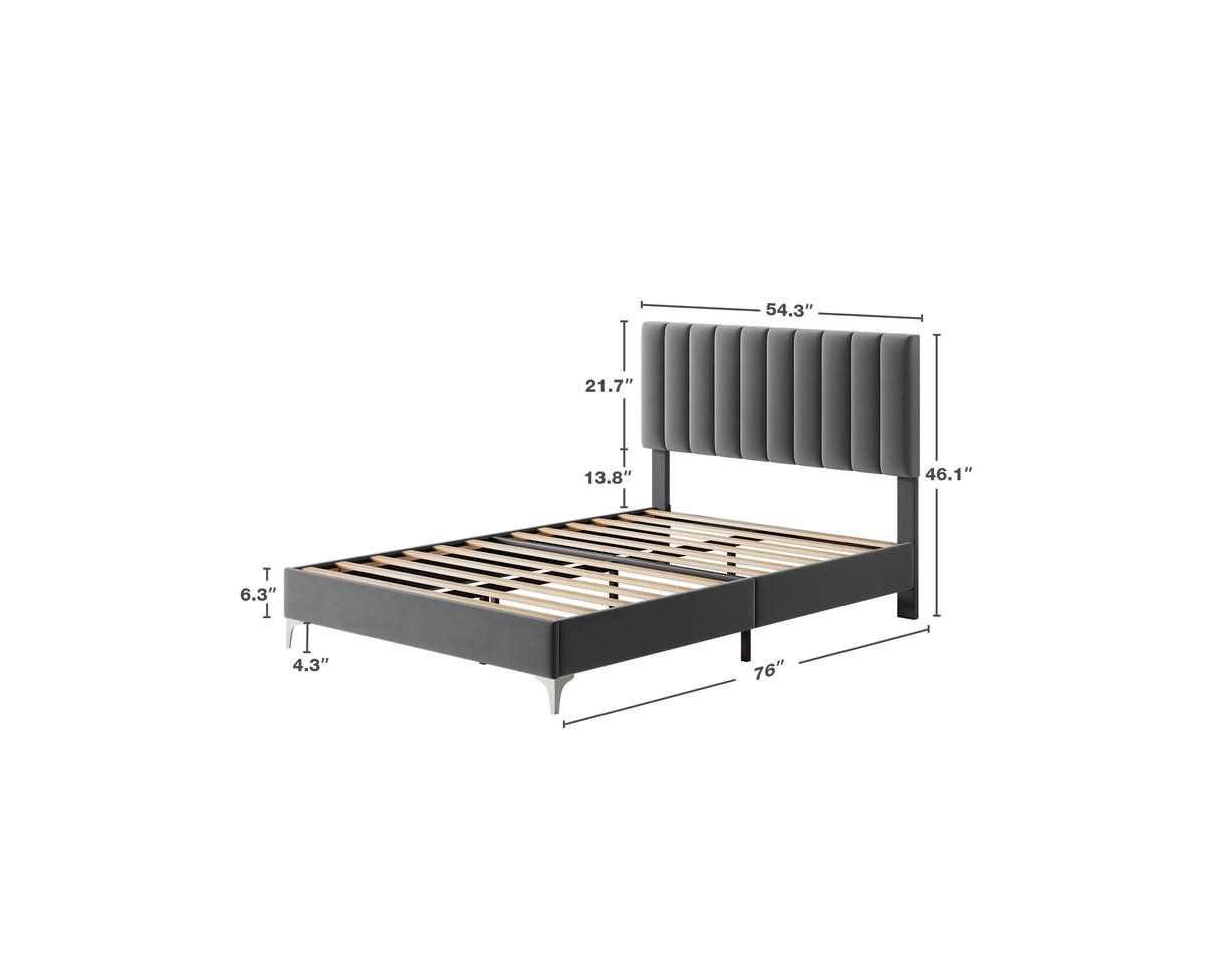 gaomon Bed Frame Modern Velvet Upholstered 11 Inch Bed Frame with Headboard No Box Spring Needed, Gray