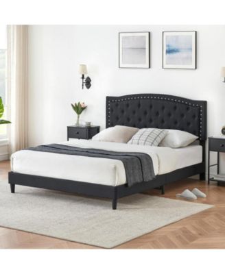Queen Size Bed Frame with Button Tufted Headboard, Mattress Foundation, Easy Assembly, No Box Spring Needed