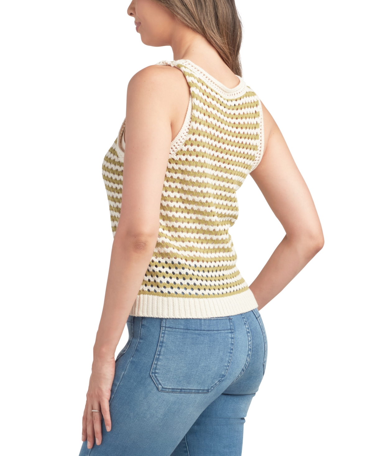 BCX JUNIORS' OPEN-STITCH STRIPED SLEEVELESS SWEATER 