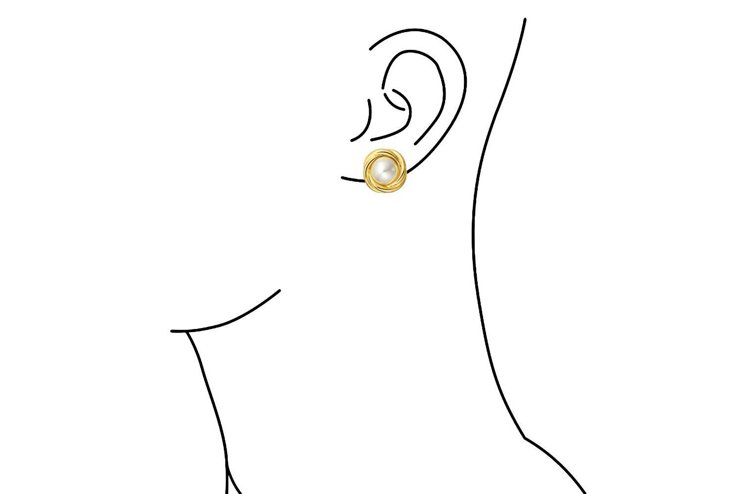 Classic Faux White Pearl Clip On Earrings Cable Bezel Set Gold Plated