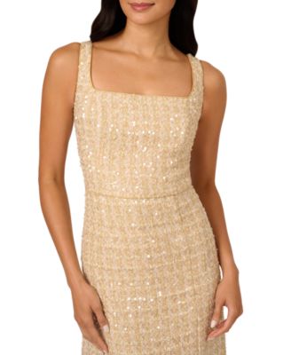 Adrianna Papell Petite Sequin-Bouclé Square-Neck Gown