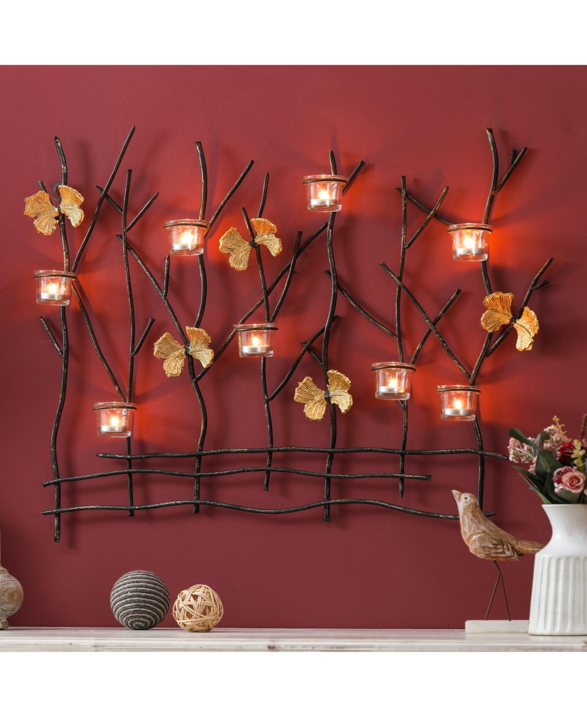 LuxenHome Metal Nature Branches Wall Tea Light Holder