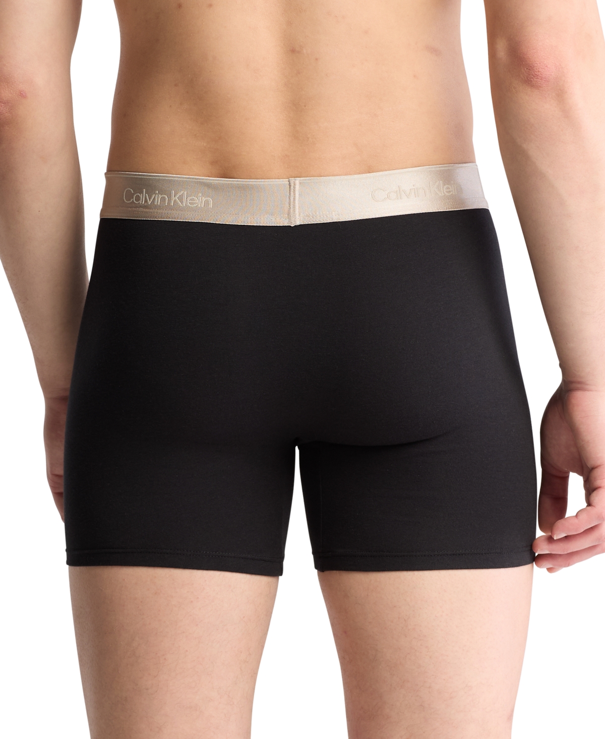 Calvin Klein Men's Modern Cotton Stretch Holiday Boxer Briefs - Black with champagne band